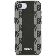 DKNY Leather Checkered Mono Pattern MagSafe iPhone 16e Case - Black-thumb-2