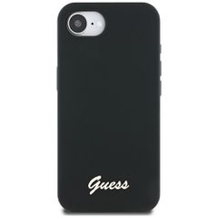 Guess Silicone Script Metal Logo MagSafe iPhone 16e Case - Black-thumb-2