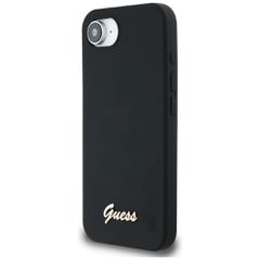 Guess Silicone Script Metal Logo MagSafe iPhone 16e Case - Black-thumb-1