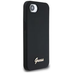 Guess Silicone Script Metal Logo MagSafe iPhone 16e Case - Black-thumb-3