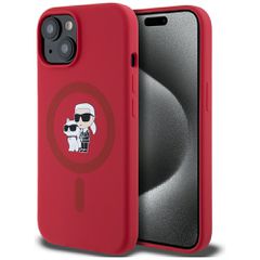 Karl Lagerfeld Silicone Karl Heads Ring MagSafe iPhone 15 Case - Red