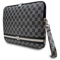DKNY Sleeve Checkered Pattern Printed Stripes 16" Laptop Case - Black-thumb-1