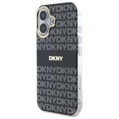 DKNY Repeat Texture Pattern With Stripe iPhone 16 Case - Black-thumb-1