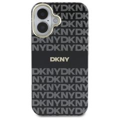 DKNY Repeat Texture Pattern With Stripe iPhone 16 Case - Black-thumb-2