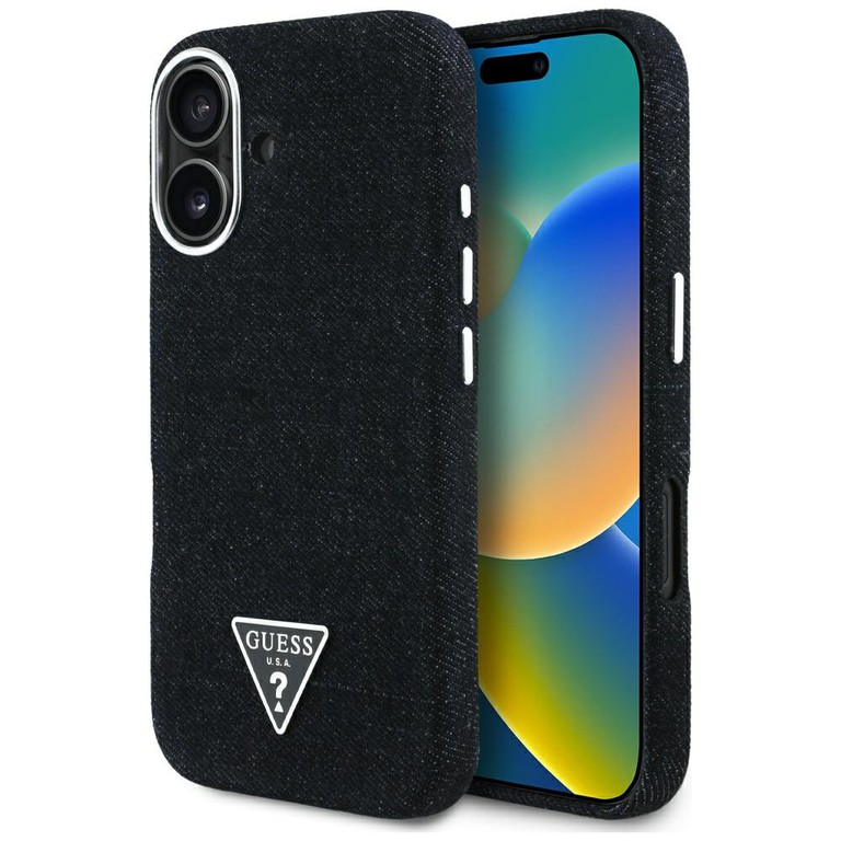 Guess Denim Triangle Logo MagSafe case for iPhone 16 - black