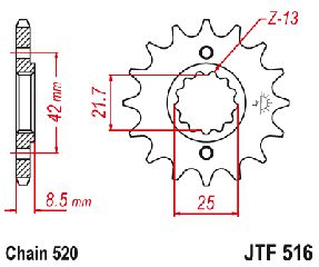 Γραναζι Εμπρος Ατσαλινο Klr600/650, El250, Klx250 Jtf516 | Jt Sprockets-14