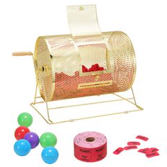VEVOR Raffle Drum, 16,1 x Ø12 ιντσών Brass Plated Ticket Raffle Spinning Cage, Χωράει 5000 εισιτήρια ή 200 μπάλες πινγκ πονγκ, μεταλλικό σχέδιο λοταρίας με ξύλινη περιστροφική λαβή, για μέρος ψηφοδελτ