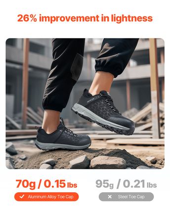 Παπούτσια VEVOR Steel Toe για άντρες US size 11.5 Αθλητικά παπούτσια εργασίας Μαύρα-thumb-2