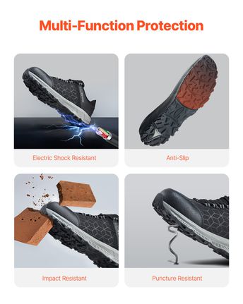 Παπούτσια VEVOR Steel Toe για άντρες US size 11.5 Αθλητικά παπούτσια εργασίας Μαύρα-thumb-3