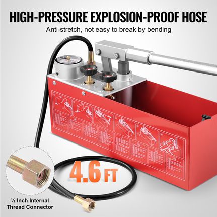 Υδροστατική δοκιμαστική αντλία VEVOR, Max 25 bar/362 PSI, Χειροκίνητο κιτ ελέγχου πίεσης νερού υδραυλικής διπλής βαλβίδας με μετρητή Δεξαμενή νερού 10L, σωλήνας 1,4 m με εξωτερικό σύνδεσμο σπειρώματος-thumb-5