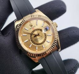 Rolex replica sky dweller gold dial rubber b