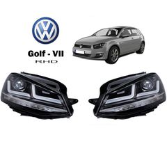 Μπροστινά Φανάρια Set Για Vw Golf VII (7) 12-17 DRL Full Led Halogen Version Black/Chrome LEDHL103-CM RHD (Δεξιοτίμονα) Osram Ledriving