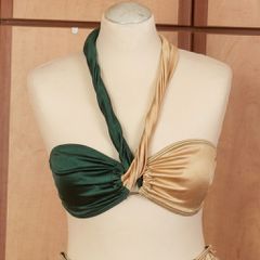 Emerald Green & Gold Metallic Bikini Set (M) – Halter Neck-thumb-1
