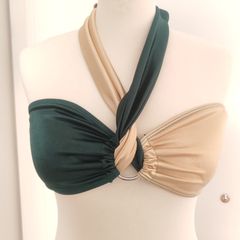 Emerald Green & Gold Metallic Bikini Set (M) – Halter Neck-thumb-2