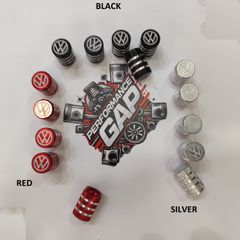 Καπάκια Βαλβίδων για VOLKSWAGEN (5τμχ) – Αλουμινίου, Λέιζερ Τυπωμένο Λογότυπο 3 χρώματα