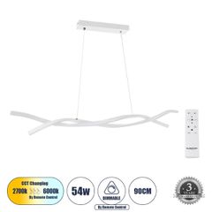 Κρεμαστό Φωτιστικό Οροφής Design LED CCT 54W 6048lm 200° AC 220-240V - Εναλλαγή Φωτισμού μέσω Τηλεχειριστηρίου All In One Ψυχρό 6000k+Φυσικό 4500k+Θερμό 2700k Dimmable Μ90 x Π14 x Υ14cm - Λευκό - 3 Ye