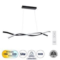 Κρεμαστό Φωτιστικό Οροφής Design LED CCT 54W 6048lm 200° AC 220-240V - Εναλλαγή Φωτισμού μέσω Τηλεχειριστηρίου All In One Ψυχρό 6000k+Φυσικό 4500k+Θερμό 2700k Dimmable Μ90 x Π14 x Υ14cm - Μαύρο - 3 Ye
