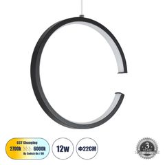 Κρεμαστό Φωτιστικό Οροφής Linear Design LED CCT 12W 1320lm 360° AC 220-240V - Εναλλαγή Φωτισμού μέσω Διακόπτη On/Off All In One Ψυχρό 6000k+Φυσικό 4500k+Θερμό 2700k Φ22 x Π2cm - Μαύρο - 3 Years Warran