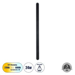 Φωτιστικό Τοίχου - Απλίκα Design LED CCT 24W 2880lm 360° AC 220-240V - Εναλλαγή Φωτισμού μέσω Διακόπτη On/Off All In One Ψυχρό 6000k+Φυσικό 4500k+Θερμό 2700k Μ6 x Π3 x Υ100cm - Μαύρο - 3 Years Warrant