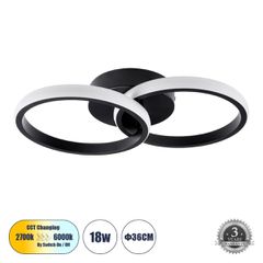 Φωτιστικό Οροφής Design LED CCT 18W 2160lm 300° AC 220-240V - Εναλλαγή Φωτισμού μέσω Διακόπτη On/Off All In One Ψυχρό 6000k+Φυσικό 4500k+Θερμό 2700k Μ36 x Π20.5 x Υ7cm - Μαύρο