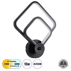Φωτιστικό Τοίχου - Απλίκα Design LED CCT 15W 1800lm 300° AC 220-240V - Εναλλαγή Φωτισμού μέσω Διακόπτη On/Off All In One Ψυχρό 6000k+Φυσικό 4500k+Θερμό 2700k Μ25 x Π8 x Υ30cm - Μαύρο