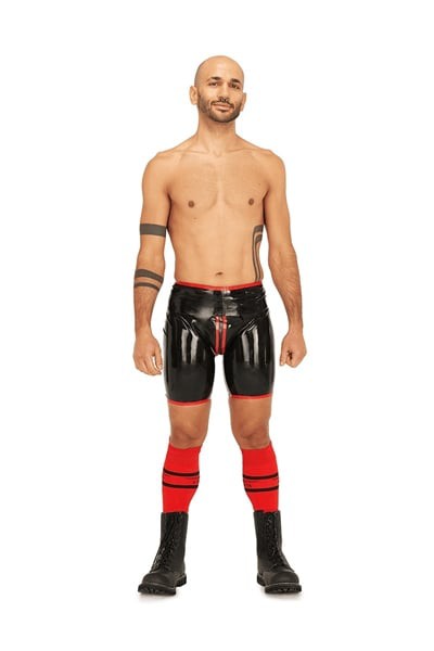 Mister B Rubber Short Chaps Reversible Black Red