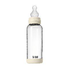 BIBS - Glass Baby Bottle Round Silicone Medium Flow - Ivory - 240 ml / Baby and Children