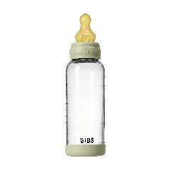 BIBS - Glass Baby Bottle Round Latex Medium Flow - Sage - 240 ml / Baby and Children