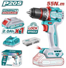 Δραπανοκατσάβιδο Μπαταρίας Λιθίου TOTAL Li-ion 20V 55Nm / 2Ah Brushless Motor Επαγγελματικό ( TDLI205582E )