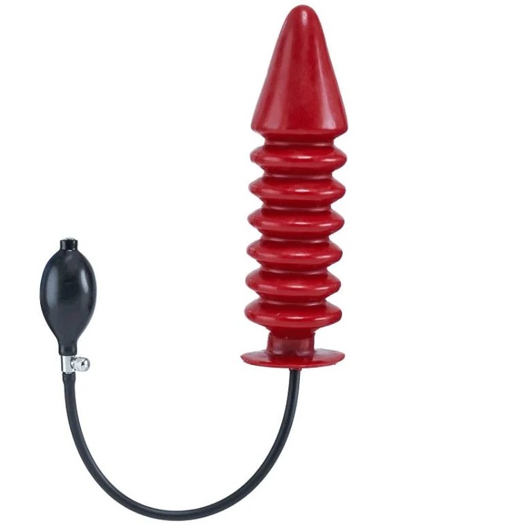 Opblaasbare Geribbelde Dildo Harde Kern - Red XL