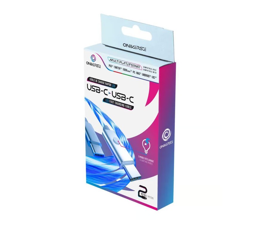 Oniverse Led Fast Charging Cable : Usb-C > Usb-C, 2 M - White / Nintendo Switch 2