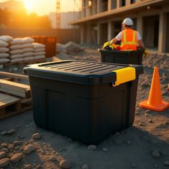 Κουτί αποθήκευσης υψηλής αντοχής 60L με καπάκι που ασφαλίζει με δύο κλιπ, υποδοχές για λουκέτο στις τέσσερις γωνίες. Κατάλληλο για χρήση σε εσωτερικό και εξωτερικό χώρο. Ανθεκτικό στο νερό και στον πά