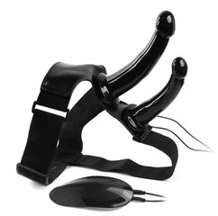 Black Magic Double Strap-on Harness W/ Vibration 17'8 Cm Black-thumb-3