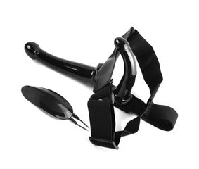 Black Magic Double Strap-on Harness W/ Vibration 17'8 Cm Black-thumb-2
