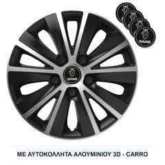 Τάσια Τροχών Αυτοκινήτου Versaco Rapide Μαύρο/Χρώμιο 14" με σήμα 3d μεταλλικό Saab 4 Τεμάχια