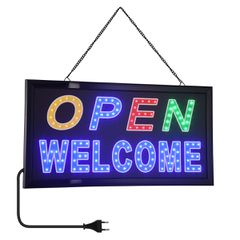 Φωτιστικό-ταμπέλα LED σήμανσης OPEN WELCOME με πρίζα 230VAC Μ48xΠ25xΥ2cm