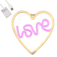 Ταμπέλα φωτεινή επιγραφή NEON LED σήμανσης LOVE & HEART σε ροζ και θερμό φως 5W με καλώδιο τροφοδοσίας USB και μπαταρίες 3xAAA
