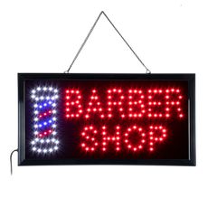 Φωτιστικό ταμπέλα με επιγραφή LED σήμανσης BARBER SHOP 3W AC 230V με διακόπτη On/Off σε κόκκινο μπλε & λευκό φως