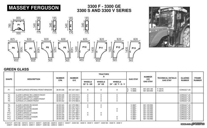 MASSEY FERGUSON 3300 F/GE/S/V SERIES ΔΕΝΔΡΟΚΟΜΙΚΟ ΓΝΗΣΙΑ ΚΡΥΣΤΑΛΛΑ ΚΑΜΠΙΝΑΣ