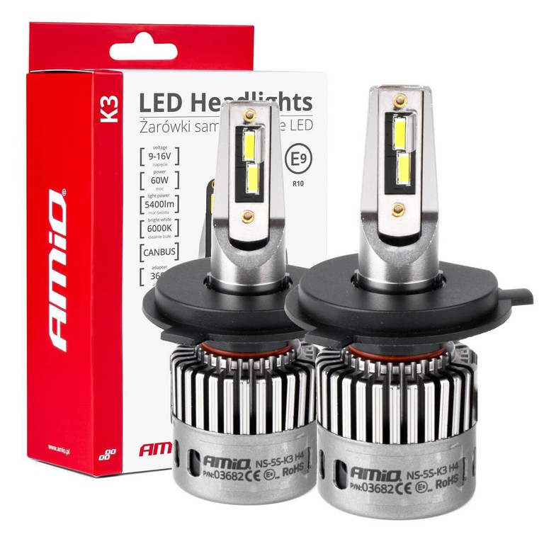 Λαμπες H4 9>16V 6.000K 5.400lm 60W K3 Series Led CAN-BUS (ΜΕ ΨΥΚΤΡΑ) Amio - 2 Τεμ.