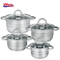 Vanora VN-HJ-8PCS Σετ 4 τμχ Κατσαρόλες + 4 καπάκια από Ανοξείδωτο Ατσάλι