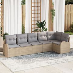 Σετ Καναπέ Κήπου με μαξιλάρι 6 pcs Μπεζ Πολυ ράταν 3346060
