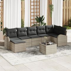 Σετ Καναπέ Κήπου με μαξιλάρι 8 pcs Ανοιχτό γκρι Πολυ ράταν 3346142
