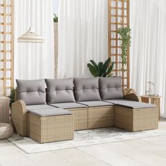 Σετ Καναπέ Κήπου με μαξιλάρι 6 pcs Μπεζ Πολυ Ρατάν 3346150