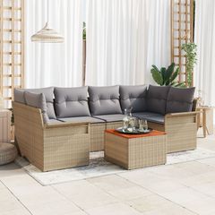 Σετ Καναπέ Κήπου με μαξιλάρι 7 pcs Μπεζ συνθετικό ρατάν 3347280