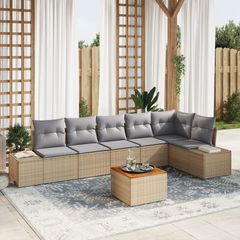 Σετ Καναπέ Κήπου με μαξιλάρι 7 pcs Μπεζ συνθετικό ρατάν 3347966