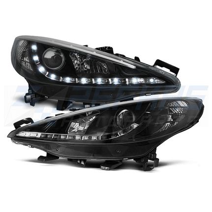 Φανάρια εμπρός PEUGEOT 207 05.06-06.12 ΜΑΎΡΟ ΦΩΣ ΗΜΈΡΑΣ ΜΕ ΜΟΤΈΡ