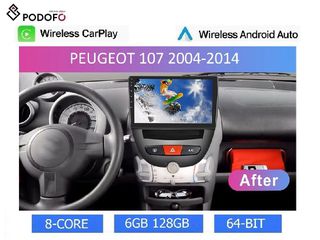 Peugeot 107 (2004-2014)10" οθόνη Android 6+128GB 8-Core Ασύρματο CarPlay & A A GPS WiFi DSP