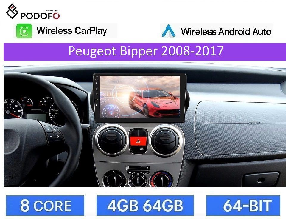 Peugeot Bipper (2008-17) 10" οθόνη Android 4+64GB 8-Core Ασύρματο CarPlay & AA , GPS, WiFi, DSP