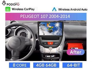 PEUGEOT 107 (2004-2014) Android Car Radio 10" 4+64GB Octa-Core Ασύρματο CarPlay & Aσύρματο Android Auto GPS  WiFi DSP